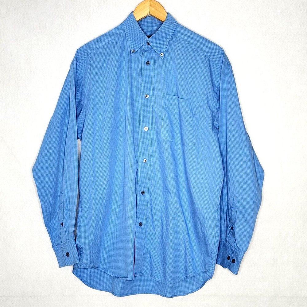 Banana Republic Blue Check Button Up Shirt Long Sleeve Cotton
